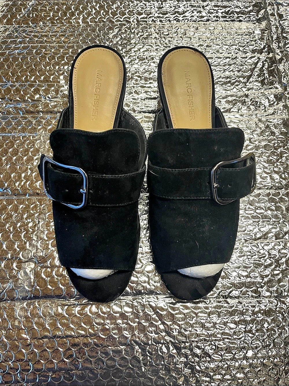 Marc Fisher Hattie Slide Sandal Black Buckle Sandals US 8 1/2 M